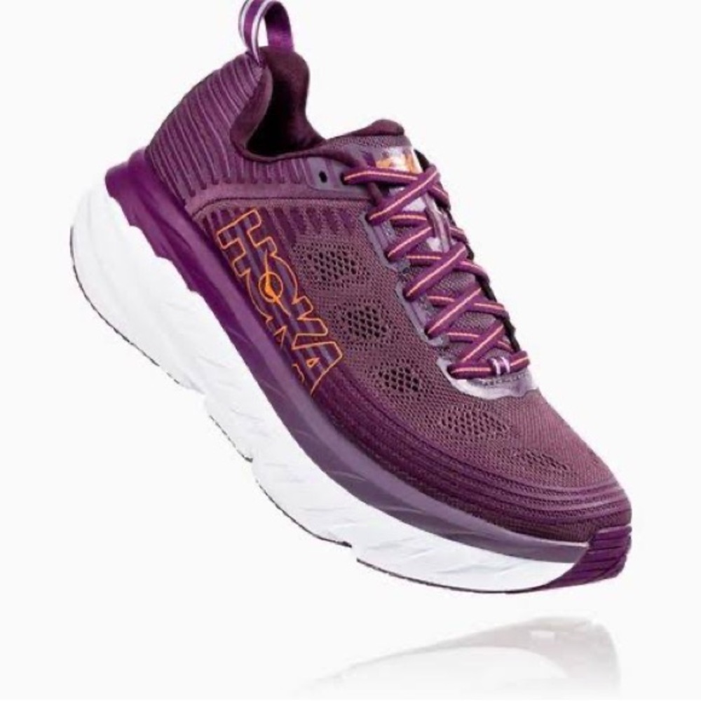 Hoka Bondi 6 Arctic Dust and Grape Juice Sneakers Shoes Running Purple White